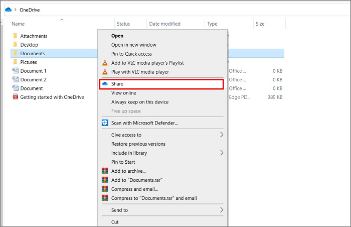Condividi file tramite OneDrive