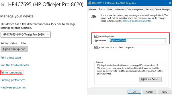 Come condividere la stampante senza Gruppo Home - 2