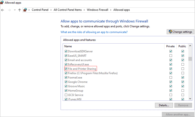 risoluzione condivisione file windows 10 non funzionante - imposta il firewall