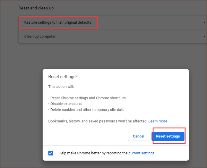 Ripristina le impostazioni
