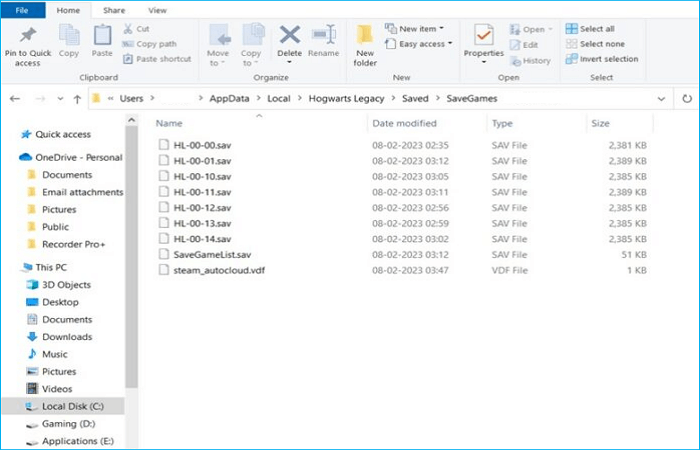 posizione del file di salvataggio hogwarts legacy