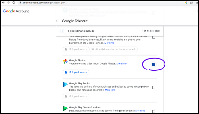 utilizzando la funzione 2 di Google Takeout