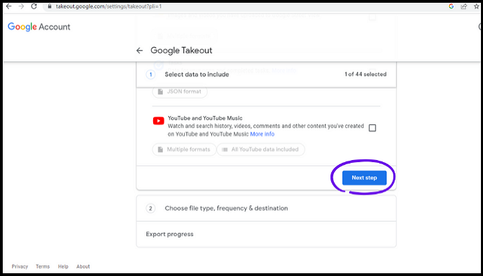 utilizzando la funzione google takeout-3