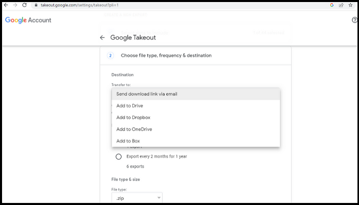 utilizzando la funzione 4 di Google Takeout