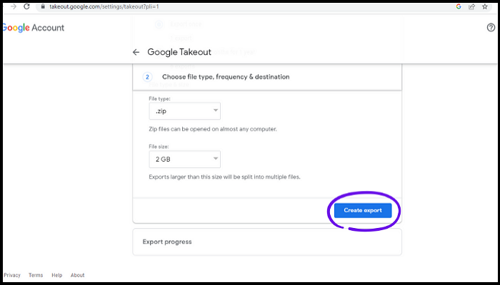 utilizzando la funzione di google takeout-5