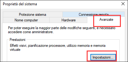 cambia le impostazioni di memoria virtuale