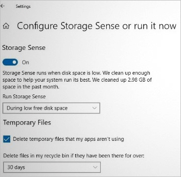 configurare sensore di memoria