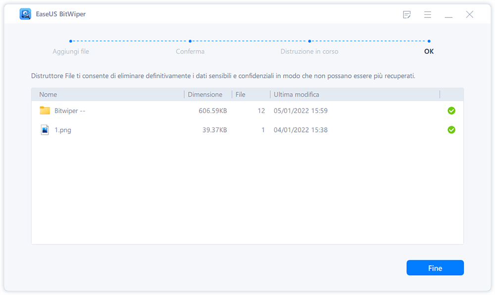 Eliminazione dei file completata