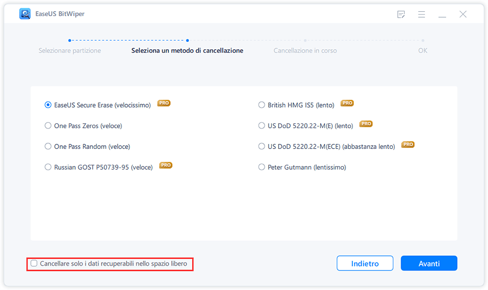 seleziona metodo di ripristino