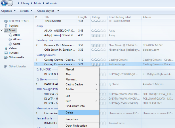 eliminare un duplicato musicale