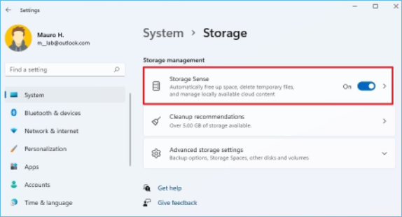 aprire le impostazioni di rilevamento della memoria