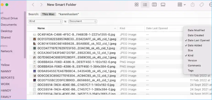 ordina i file per nome o dimensione