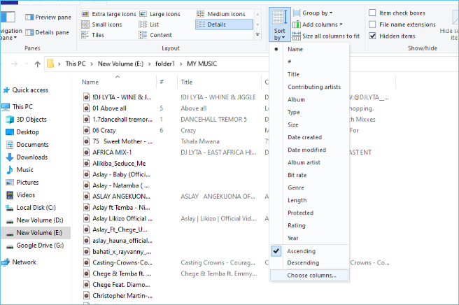 ordina i file musicali per nome