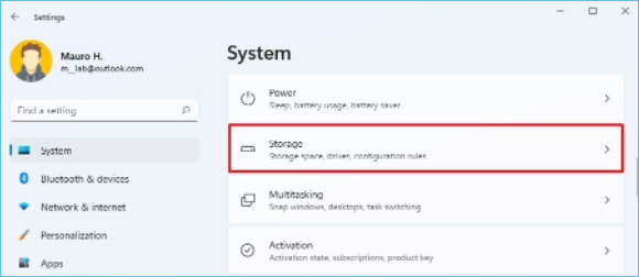 impostazioni di archiviazione