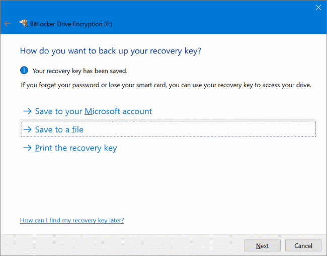 Set to save bitlocker password