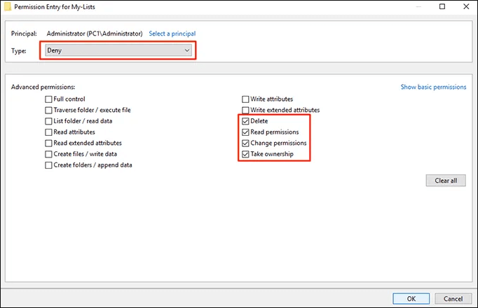 Cambia il permesso del file