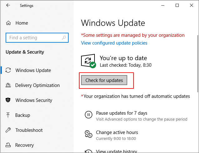 Controlla l'aggiornamento di Windows