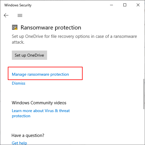 gestisci la protezione dal ransomware