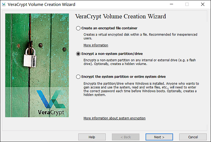 Seleziona cifra una partizione non di sistema