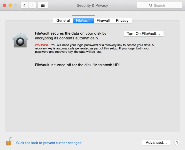 attiva filevault su mac