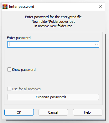 Inserisci la password per sbloccare la cartella tramite WinRAR