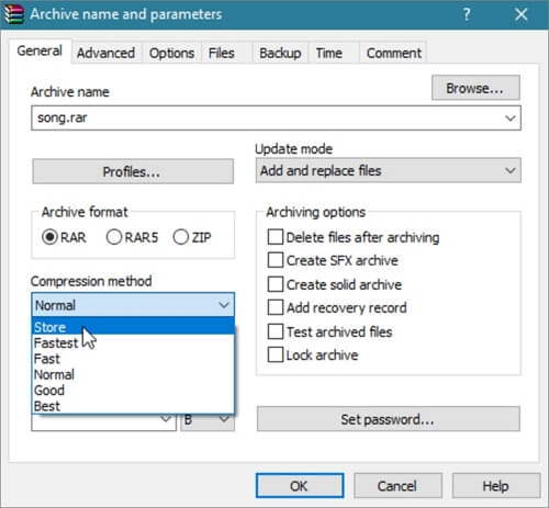 proteggere con password i file in rar