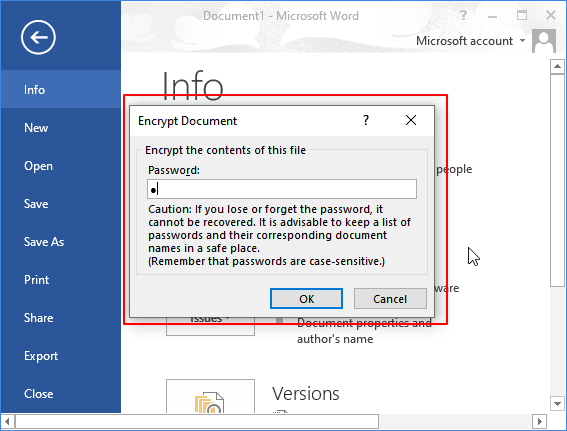 Aggiungi la password per criptare la parola