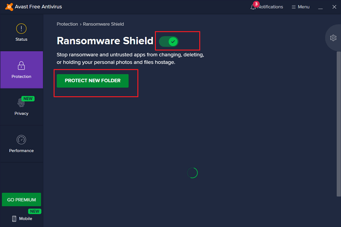 Seleziona la cartella da proteggere dal ransomware