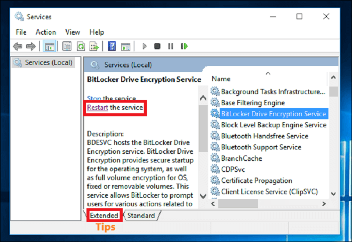 riavviare il servizio bitlocker