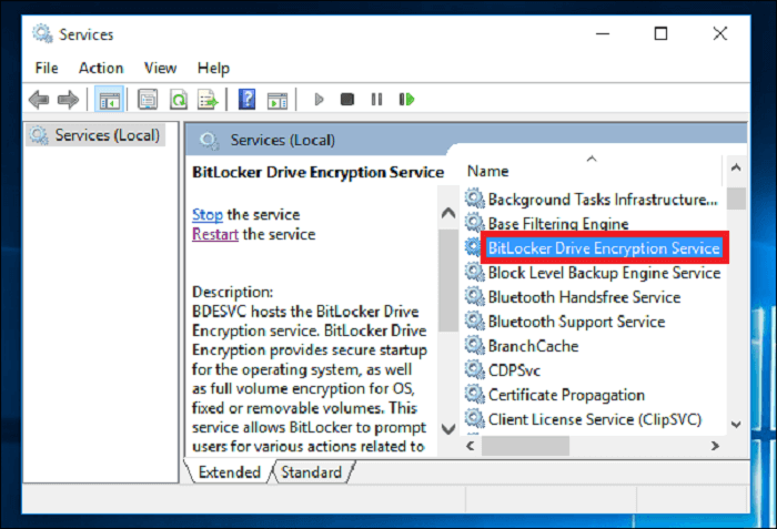 selezionare il servizio di crittografia dell'unità bitlocker