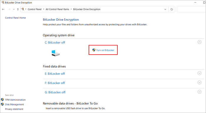 attiva la crittografia del driver BitLocker