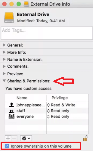 Selezionare Condivisione e autorizzazione Fare clic sulla casella di controllo