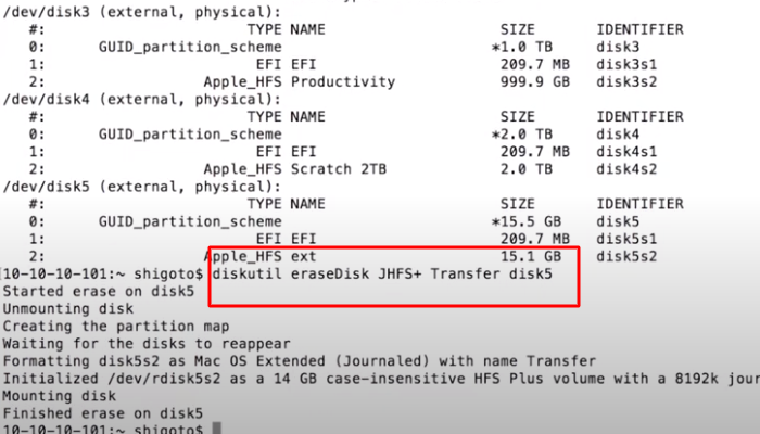 Digita il comando per formattare il disco selezionato