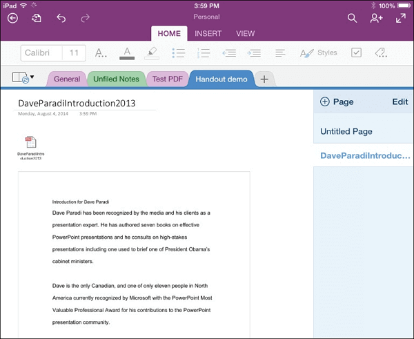 aggiungere appunti con onenote