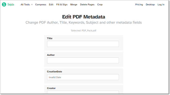 Modifica i metadati del PDF online