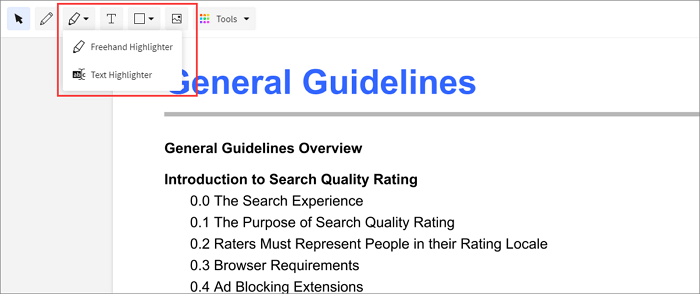 Evidenziare testo con strumento online 
