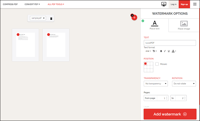 ilovepdf inserisce filigrane ai pdf