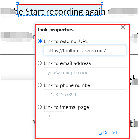 Aprire la finestra del link