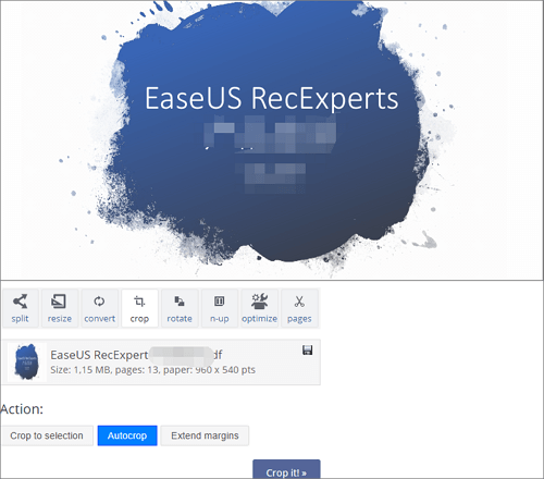 ritagliare pdf utilizzando PDFResizer online