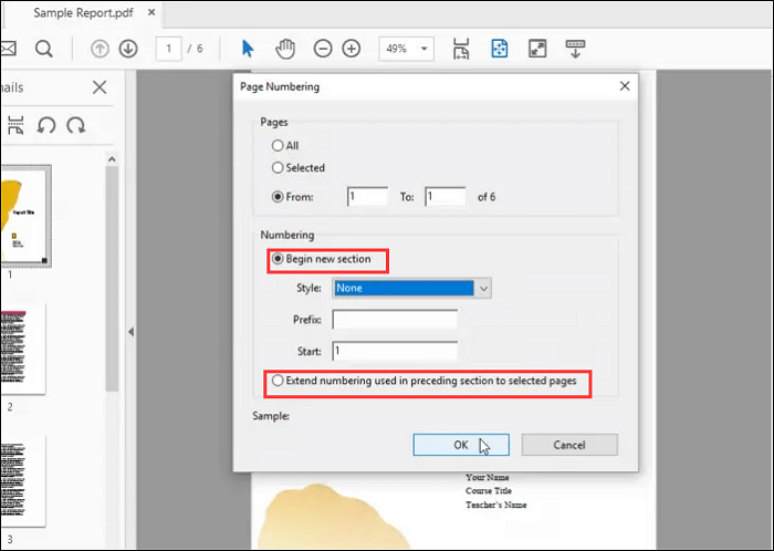 Renumer pagine pdf con Adobe Acrobat