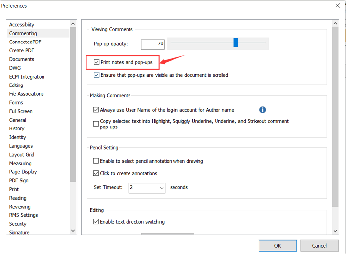 Stampa di note e pop-up in Foxit Reader