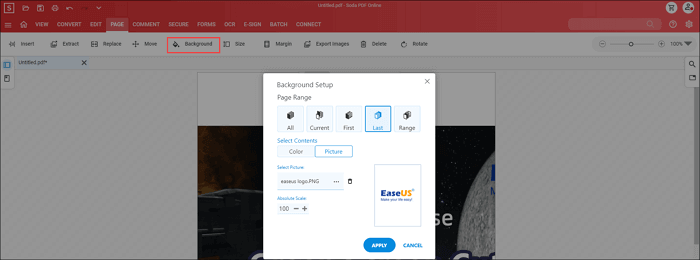 aggiungi sfondo al pdf